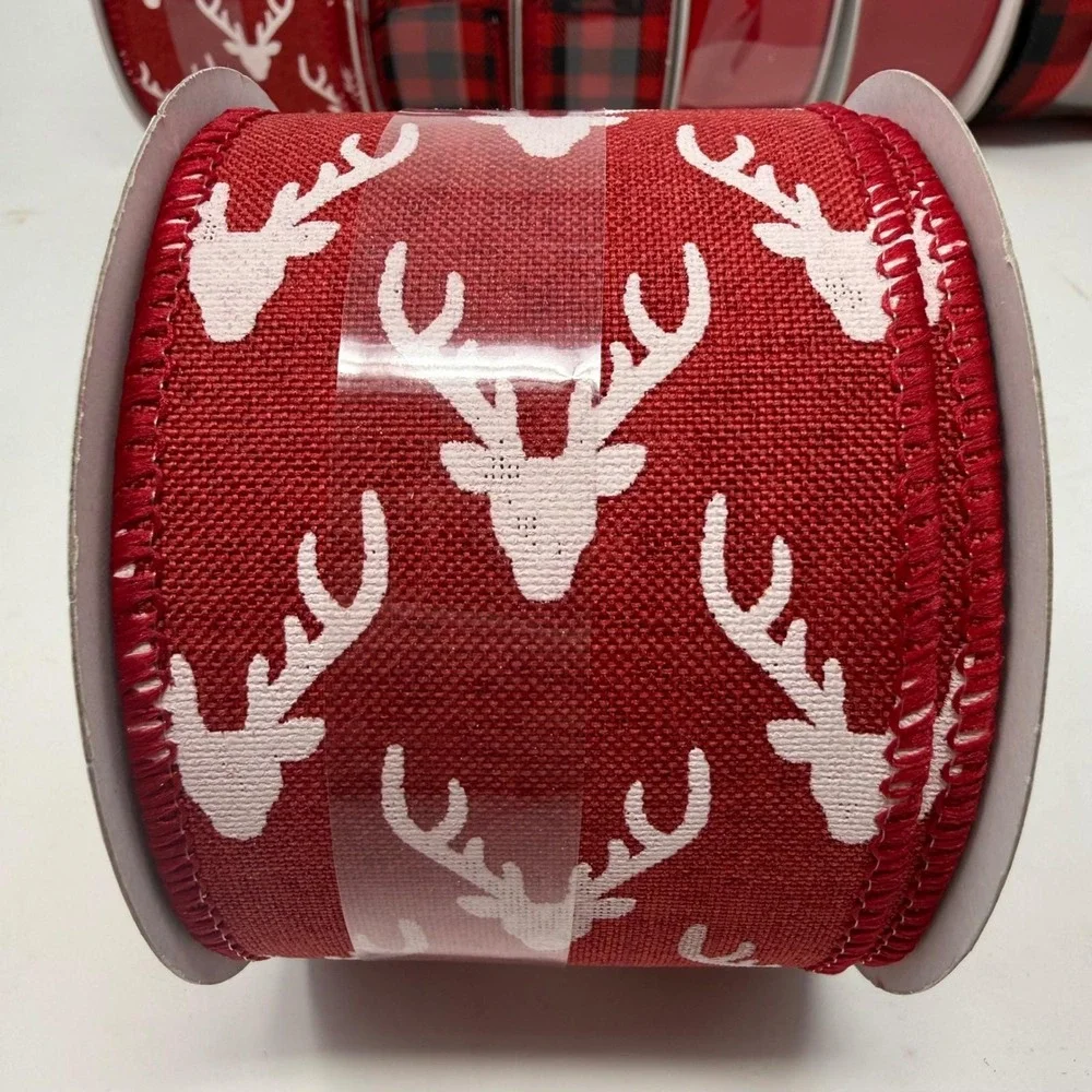 Assorted‎ Wired Christmas Ribbon 7 Spools Reindeer Plaid Red 70 yards 1.5-2.5in